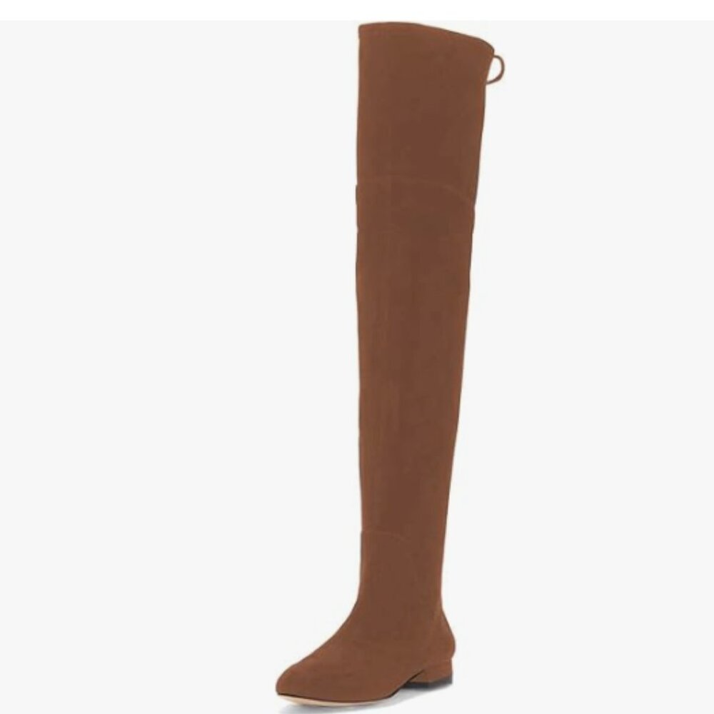 Brown Sexy Closed Toe Over The Knee Boots Lace Up Thigh High Low Heel Dress Boot